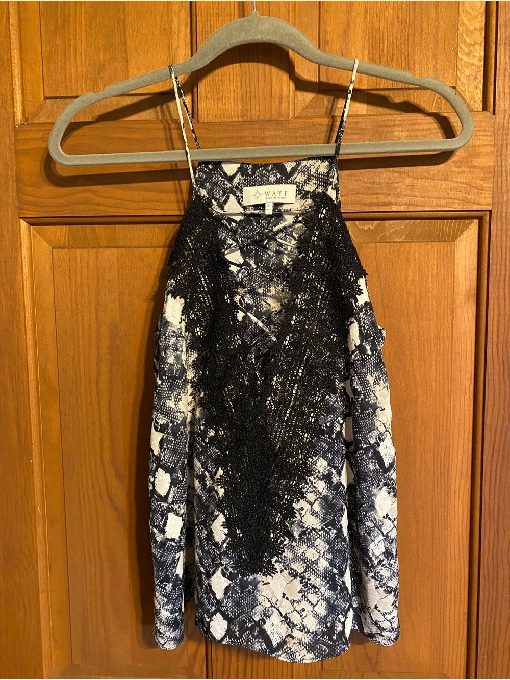 Wayf Black and White Snake-Print Lace-Trim Camisole